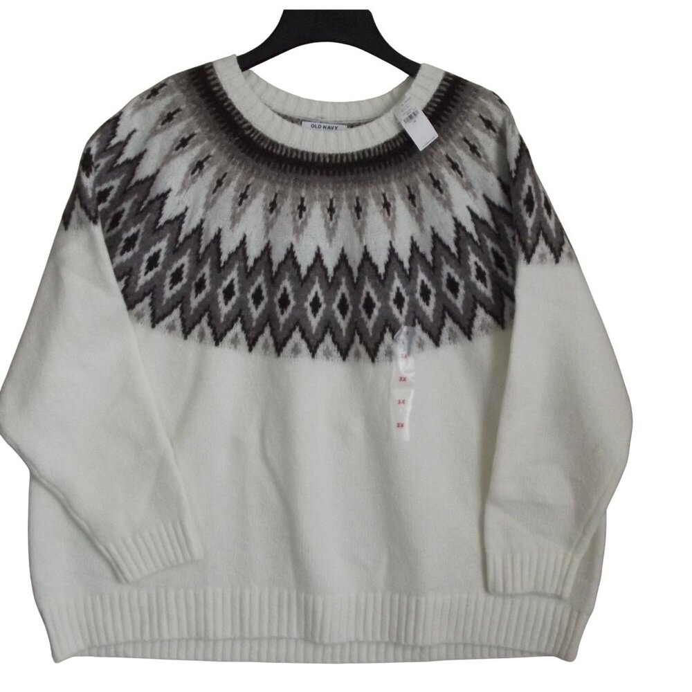 Old Navy Sweater Womens Size Plus 3X Off-White Fair Isles Nordic wool crew